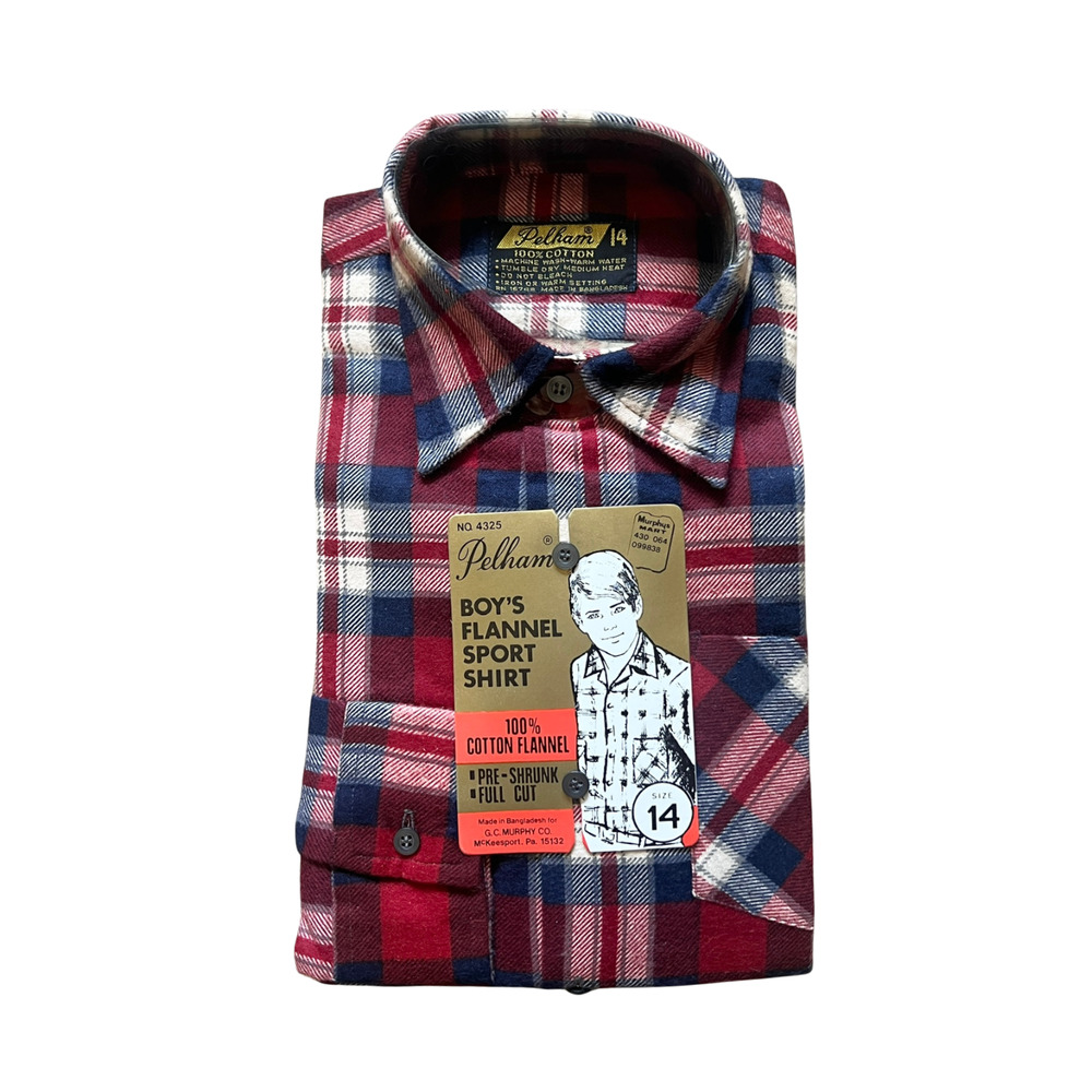 Vintage 60s Pelham Flannel Shirt Boys 14 Plaid Flannel Deadstock Autumn Classic